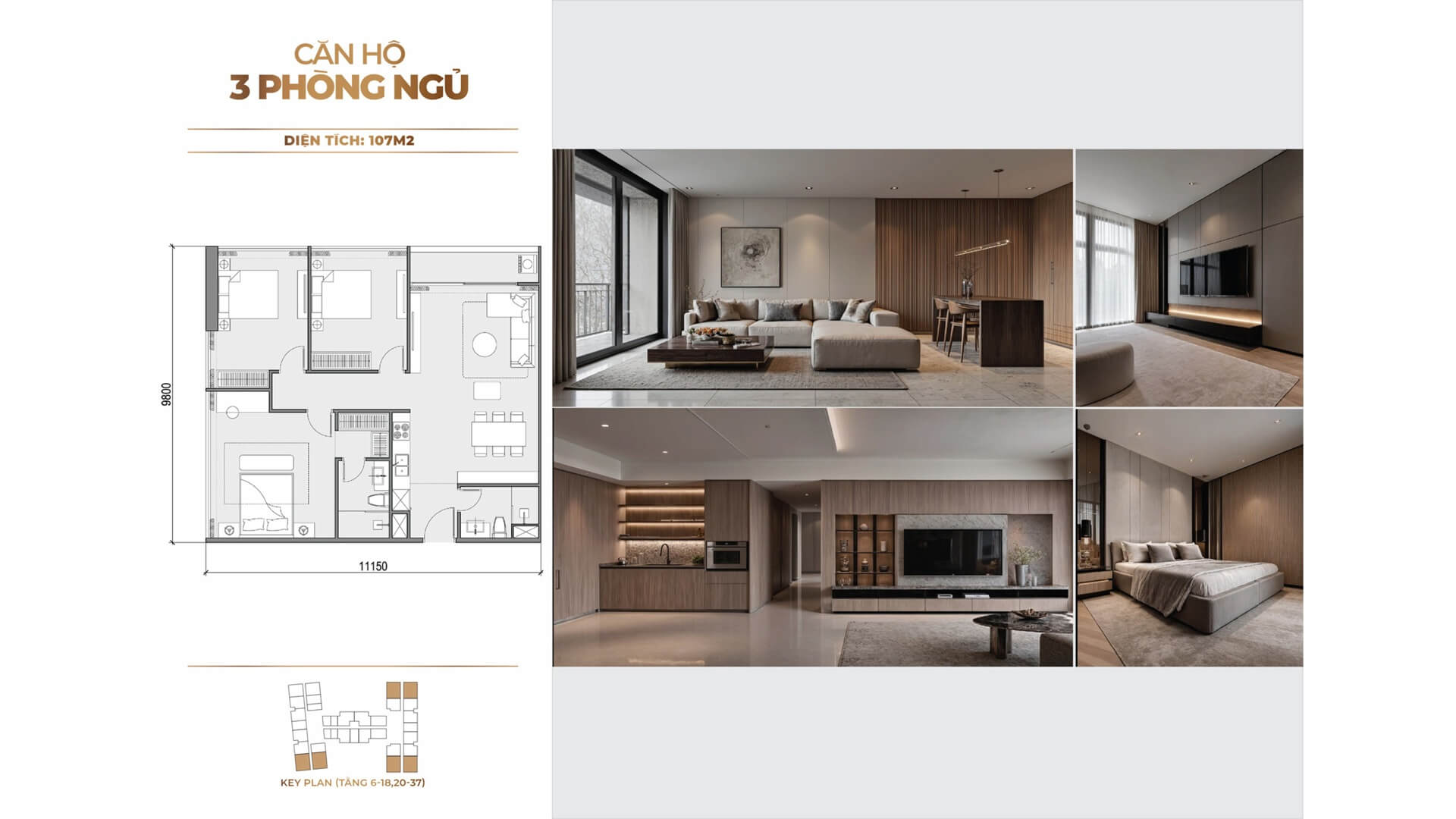 thiết kế căn hộ 3 phòng ngủ dự án Handico Sunshine Metropolis City Hà Nội